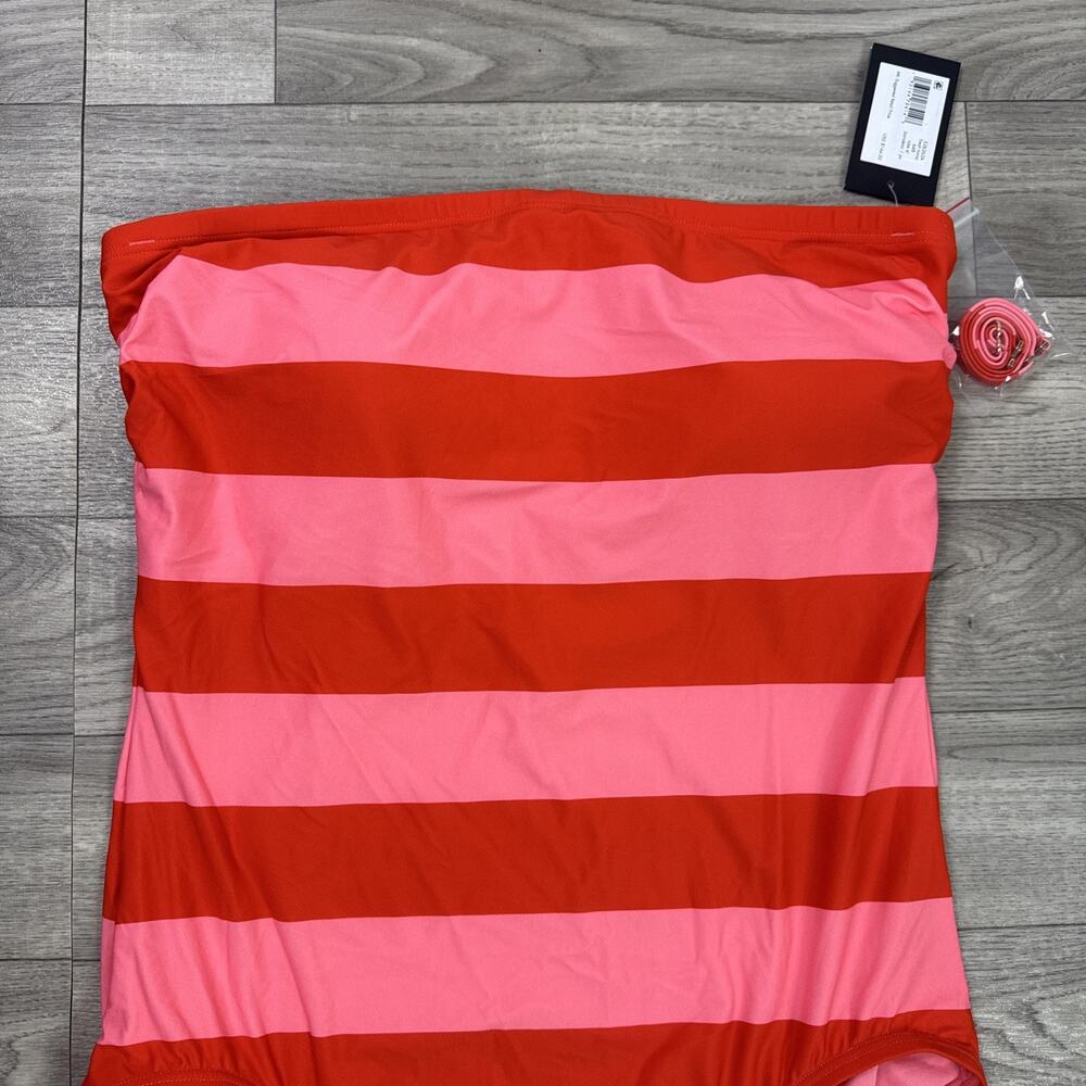 Kate Spade Bandeau One Piece Swimsuit Strapless Fresh Tomato Stripe sz XL - Picture 2 of 5